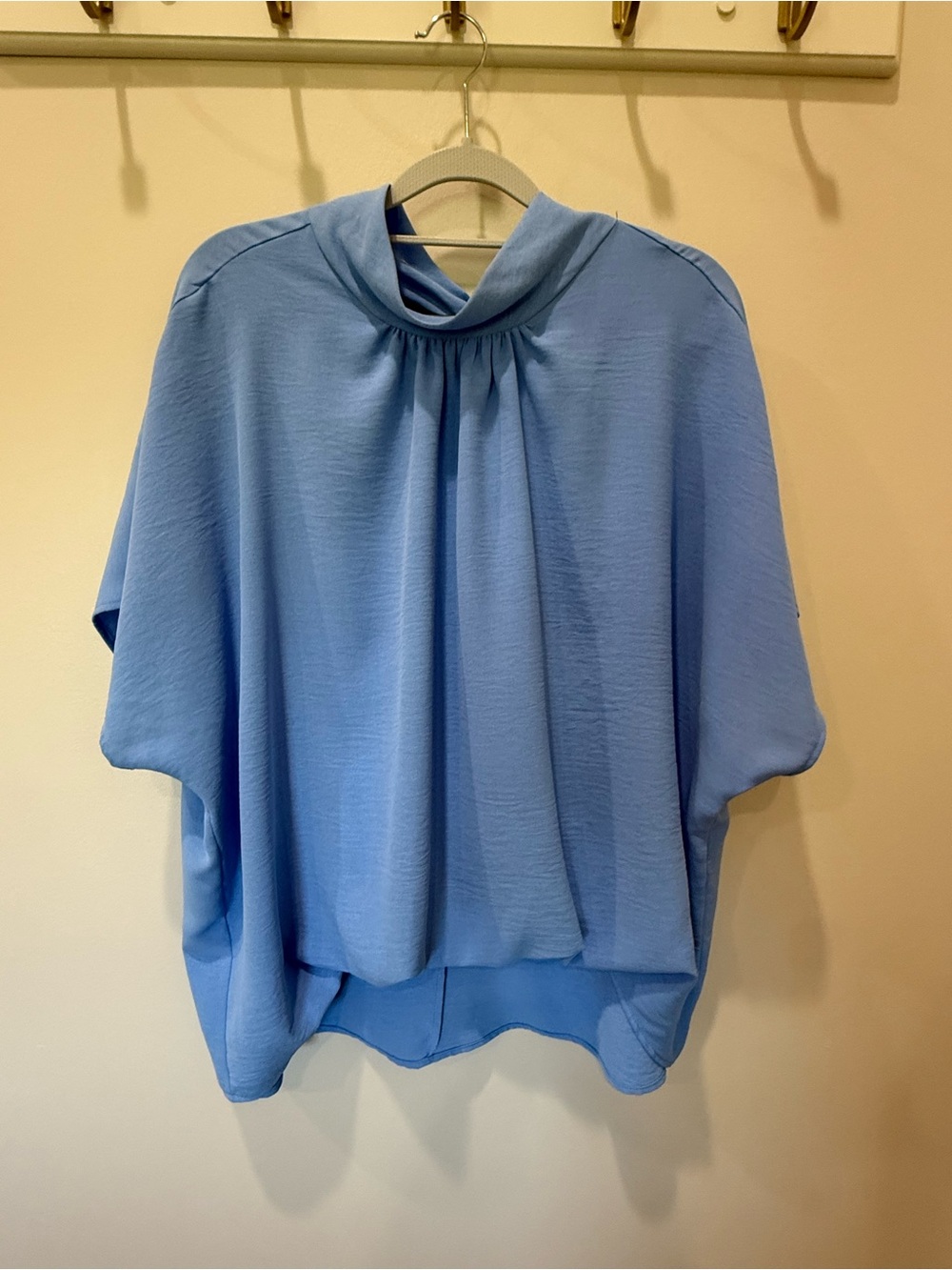 Adrienne Sky Blue Gathered Neck Flow Blouse